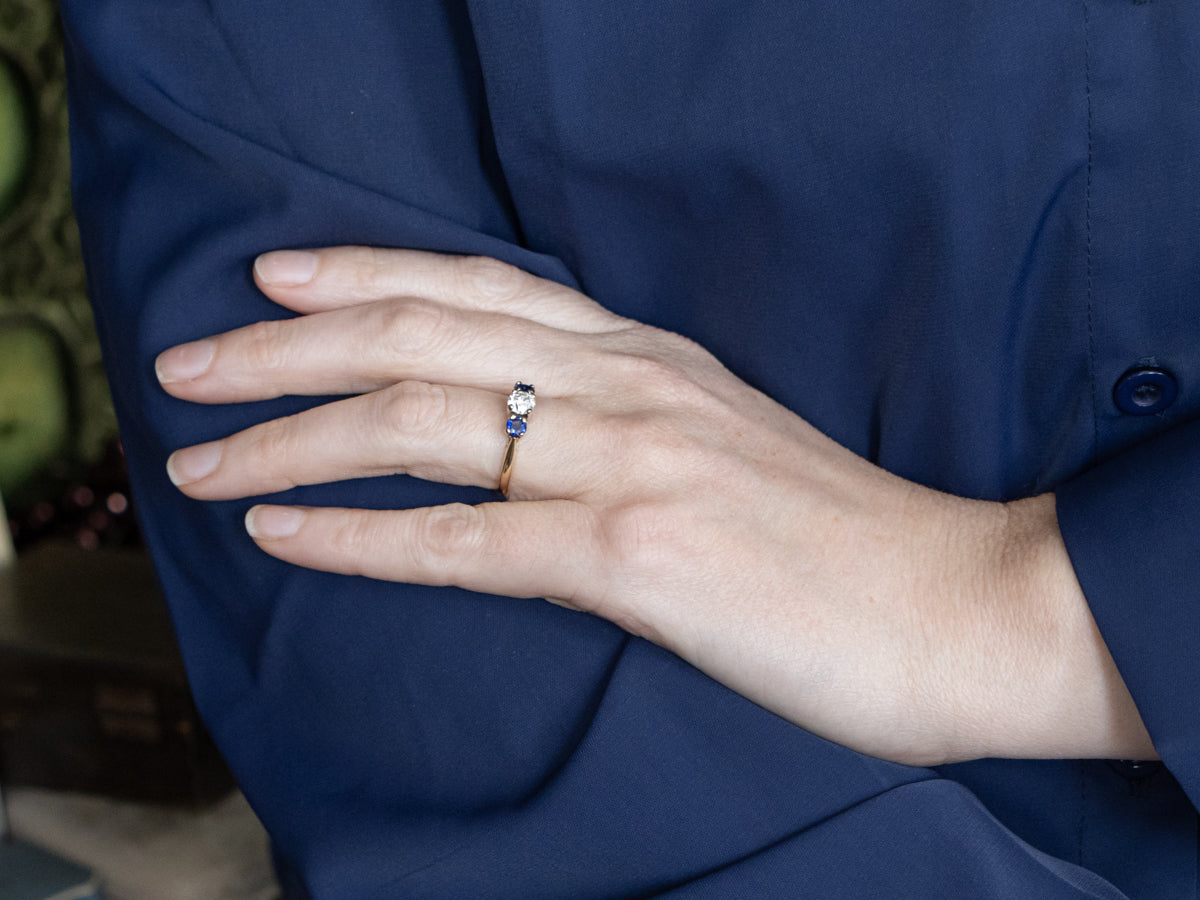 Brilliant Diamond Engagement Ring with Sapphire Accents
