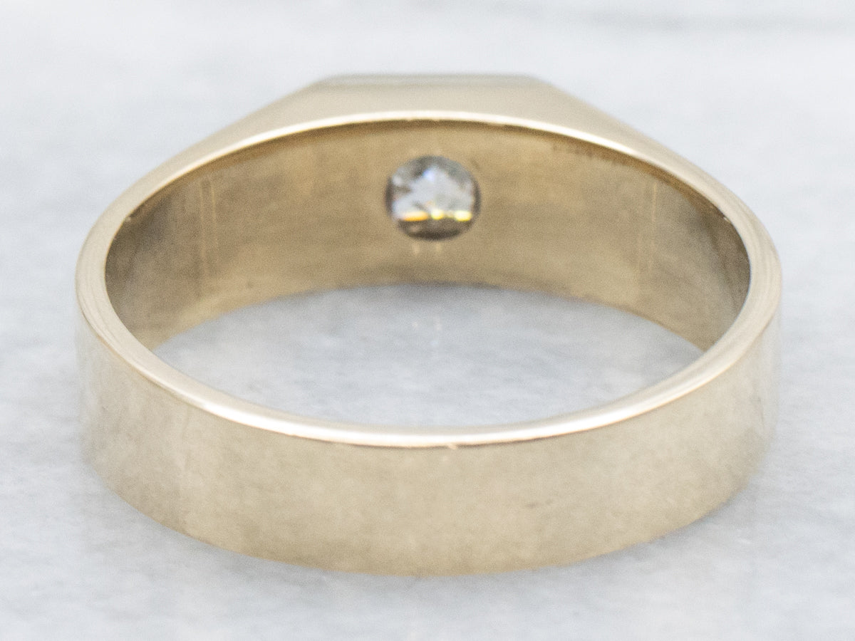 Men's Minimalist Vintage Solitaire Ring with Square Cut Diamond