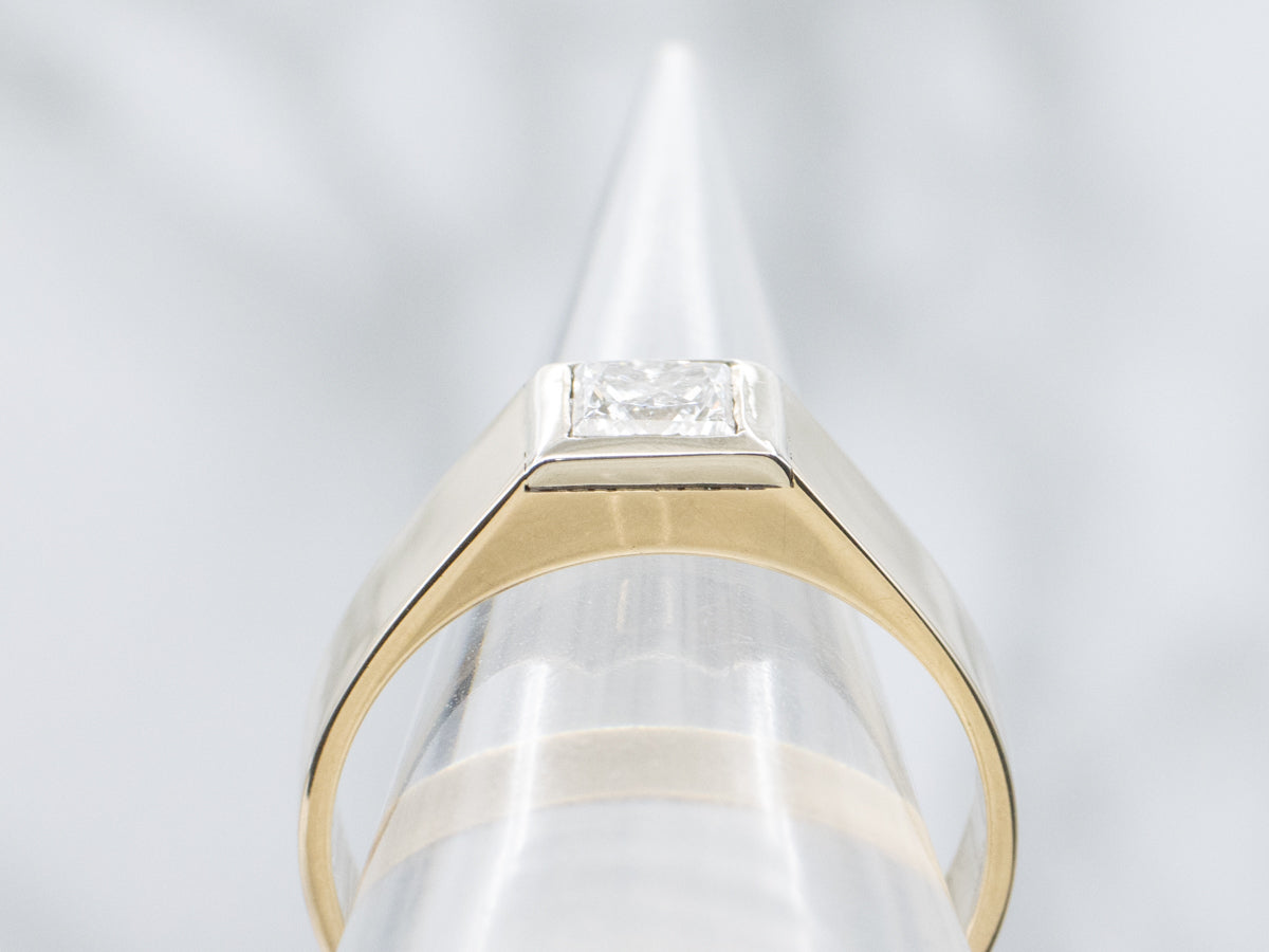 Men's Minimalist Vintage Solitaire Ring with Square Cut Diamond