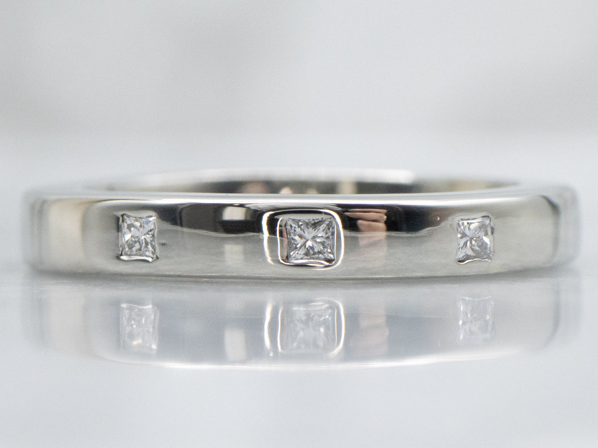 Flush-Set Princess Cut Diamond Square Wedding Band