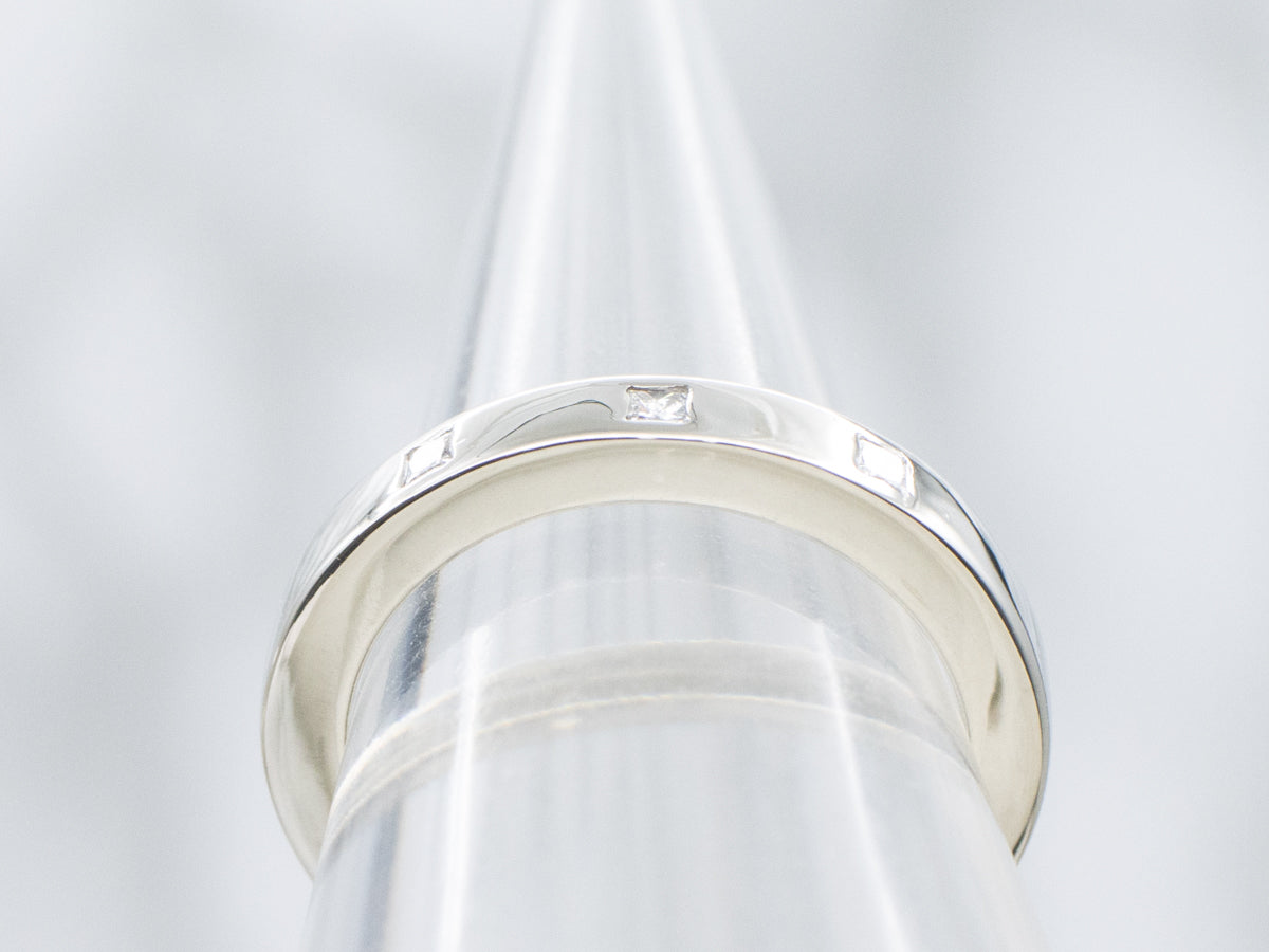Flush-Set Princess Cut Diamond Square Wedding Band