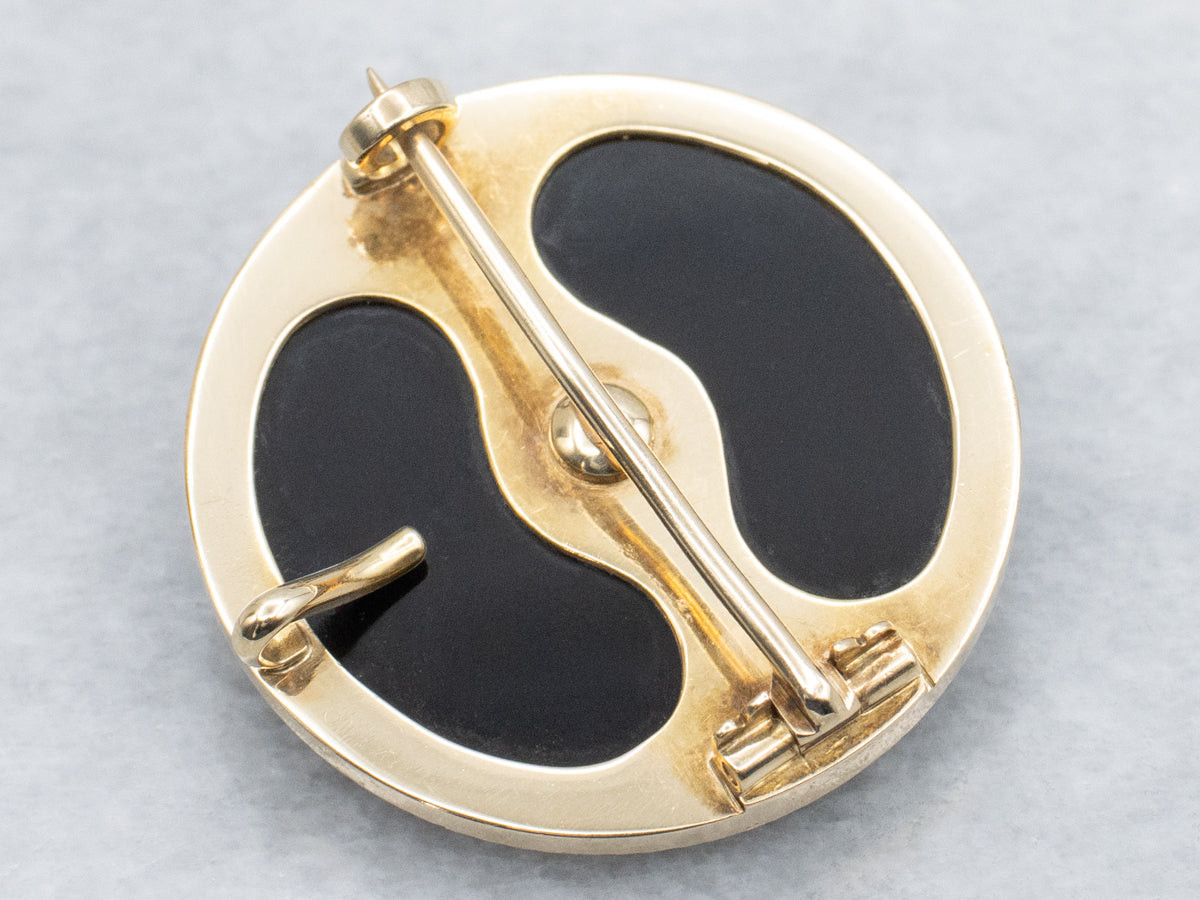 Victorian Mourning Onyx and Pearl Starburst Lapel Watch Brooch