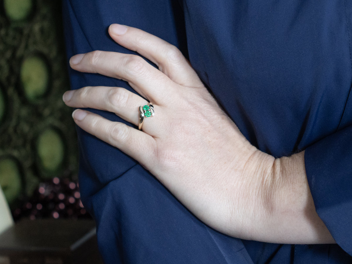 Vintage Gold Double Emerald Bypass Ring