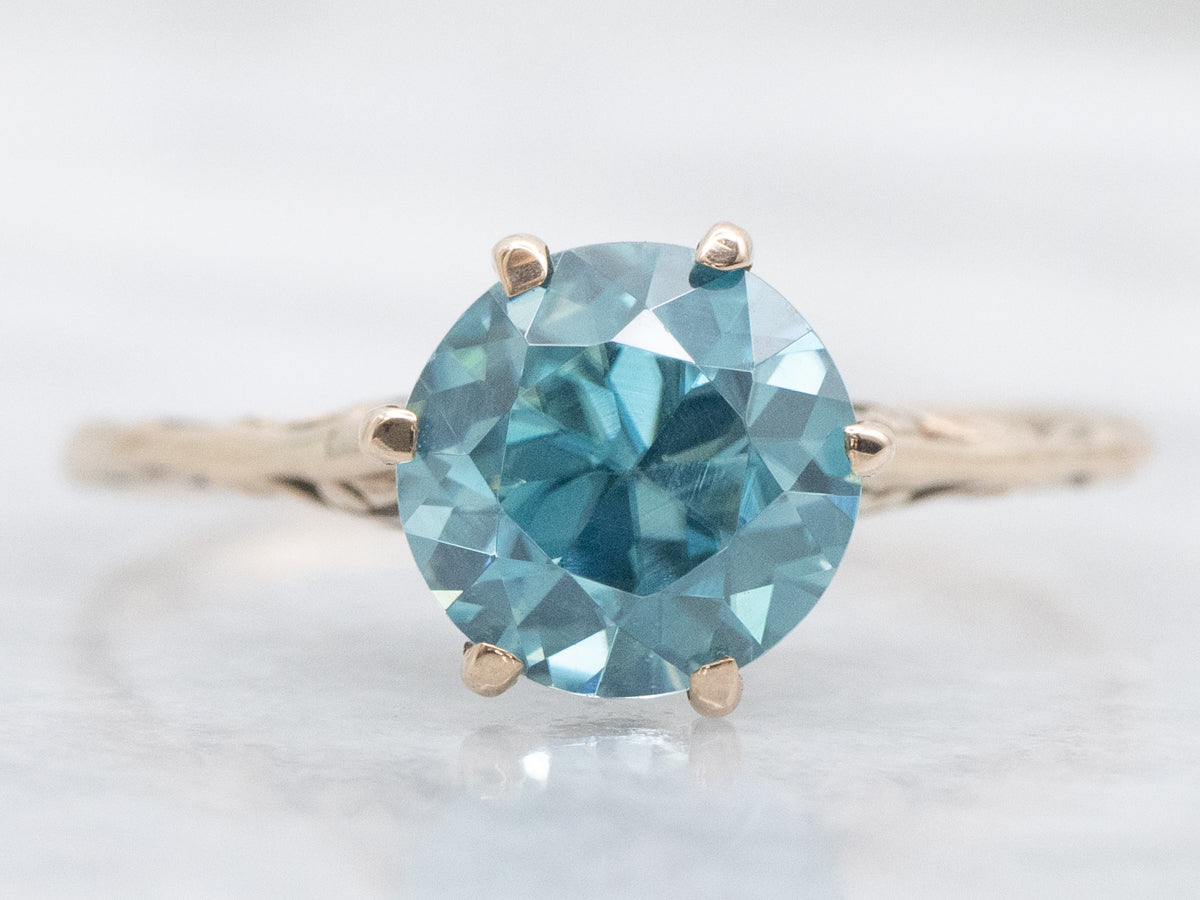 Antique Six-Prong Blue Zircon Solitaire Ring