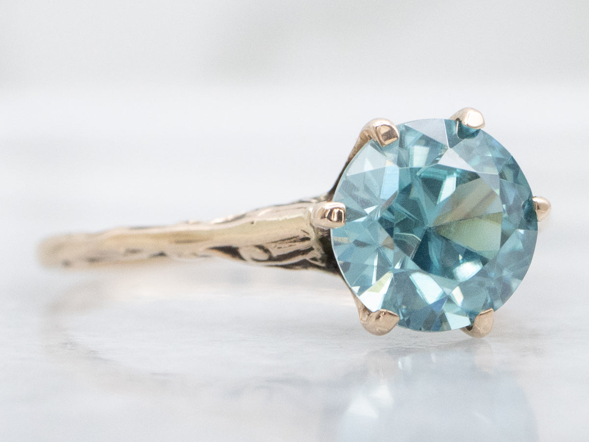 Antique Six-Prong Blue Zircon Solitaire Ring