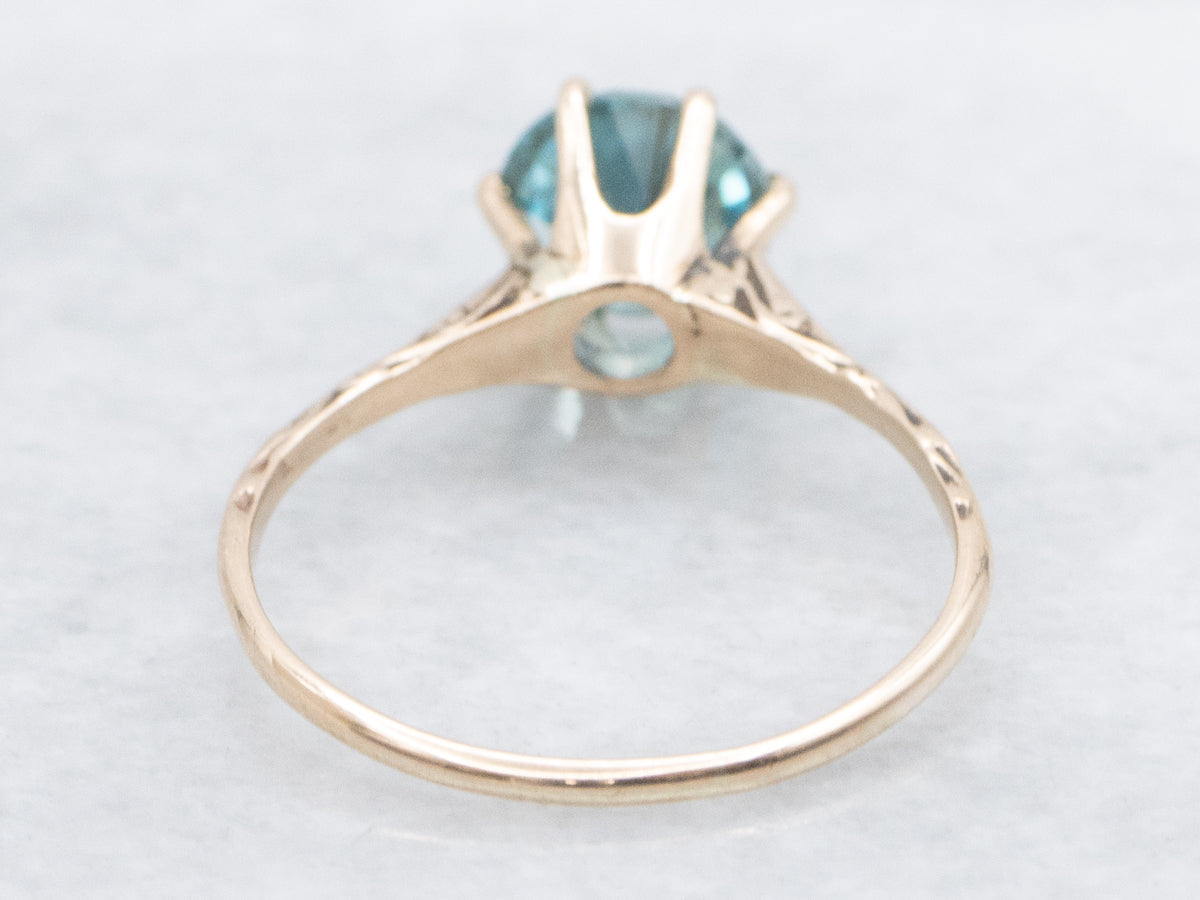 Antique Six-Prong Blue Zircon Solitaire Ring