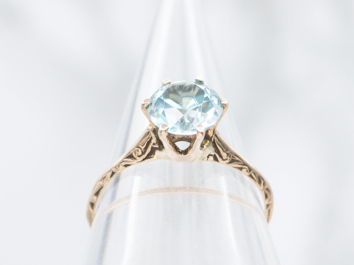 Antique Six-Prong Blue Zircon Solitaire Ring