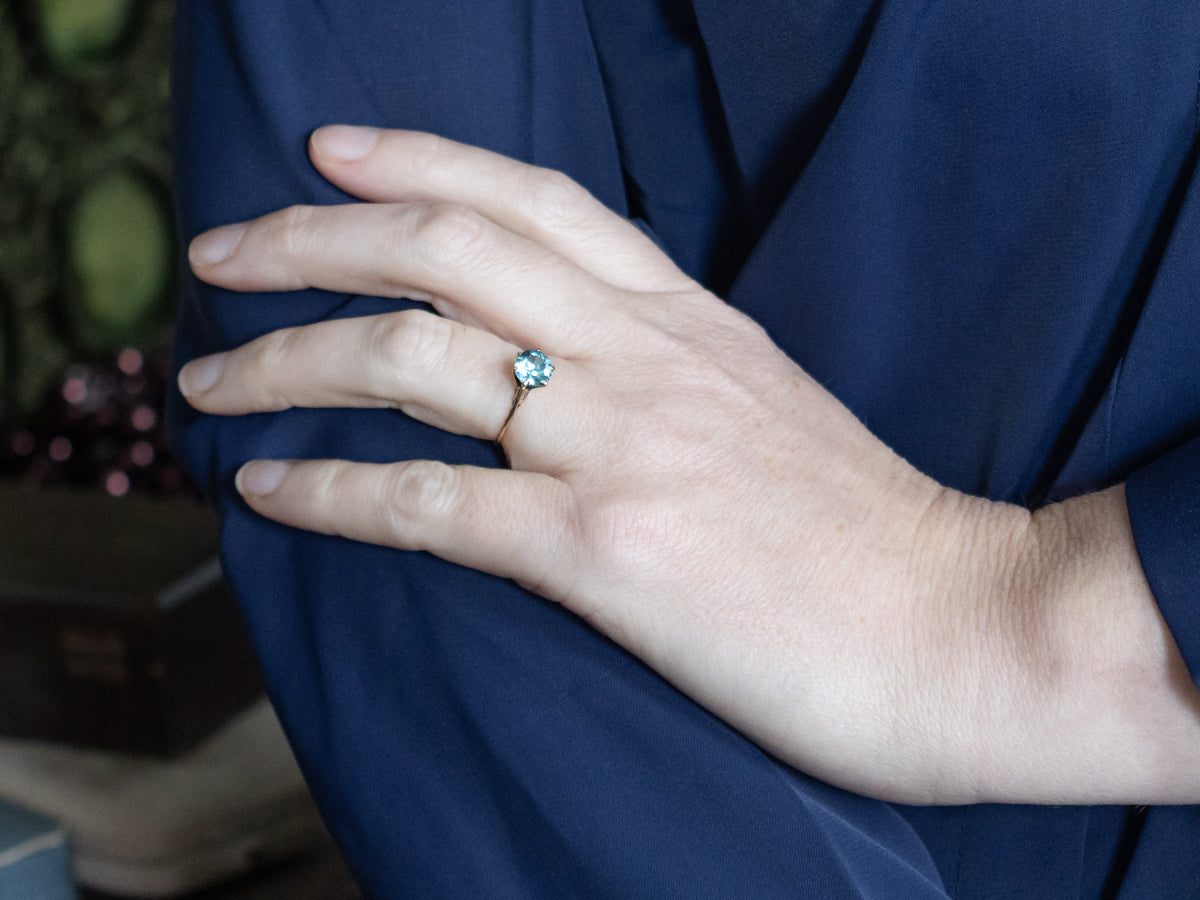 Antique Six-Prong Blue Zircon Solitaire Ring