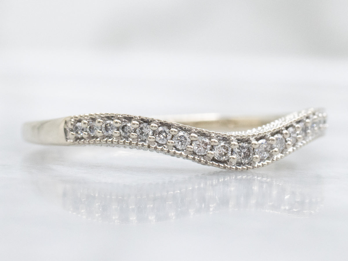 Sparkling White Gold Diamond Curved Guard Band