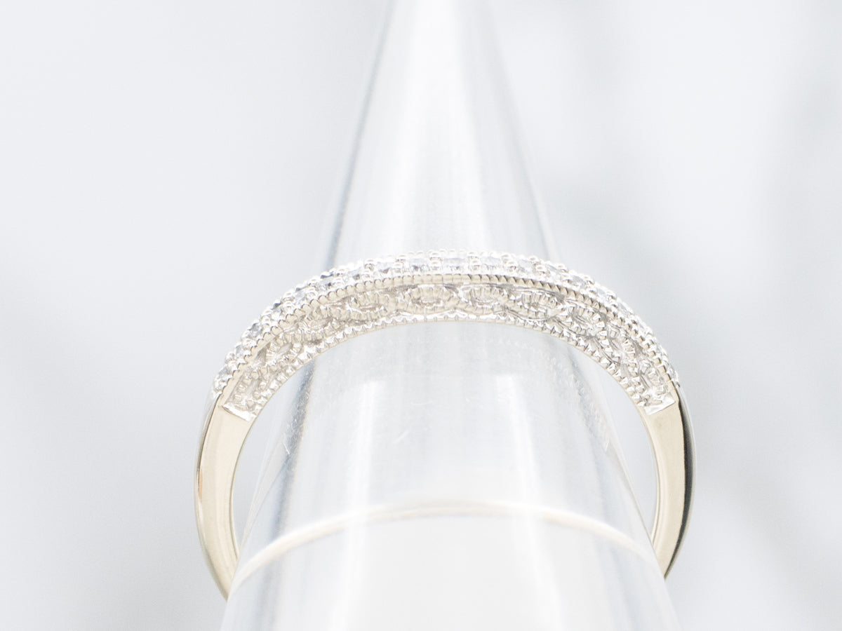 Sparkling White Gold Diamond Curved Guard Band