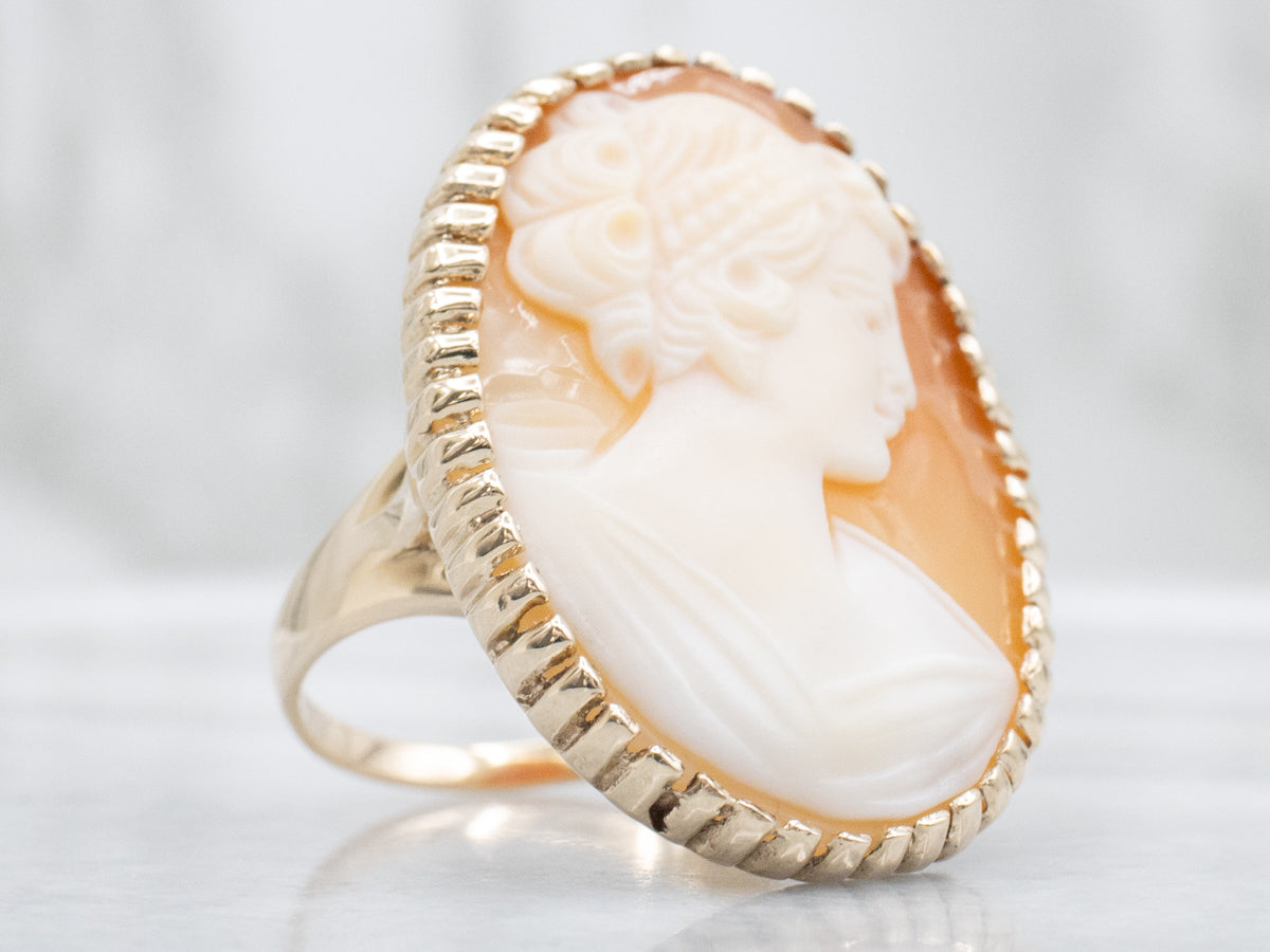 Vintage Gold Oversized Shell-Cameo Statement Ring