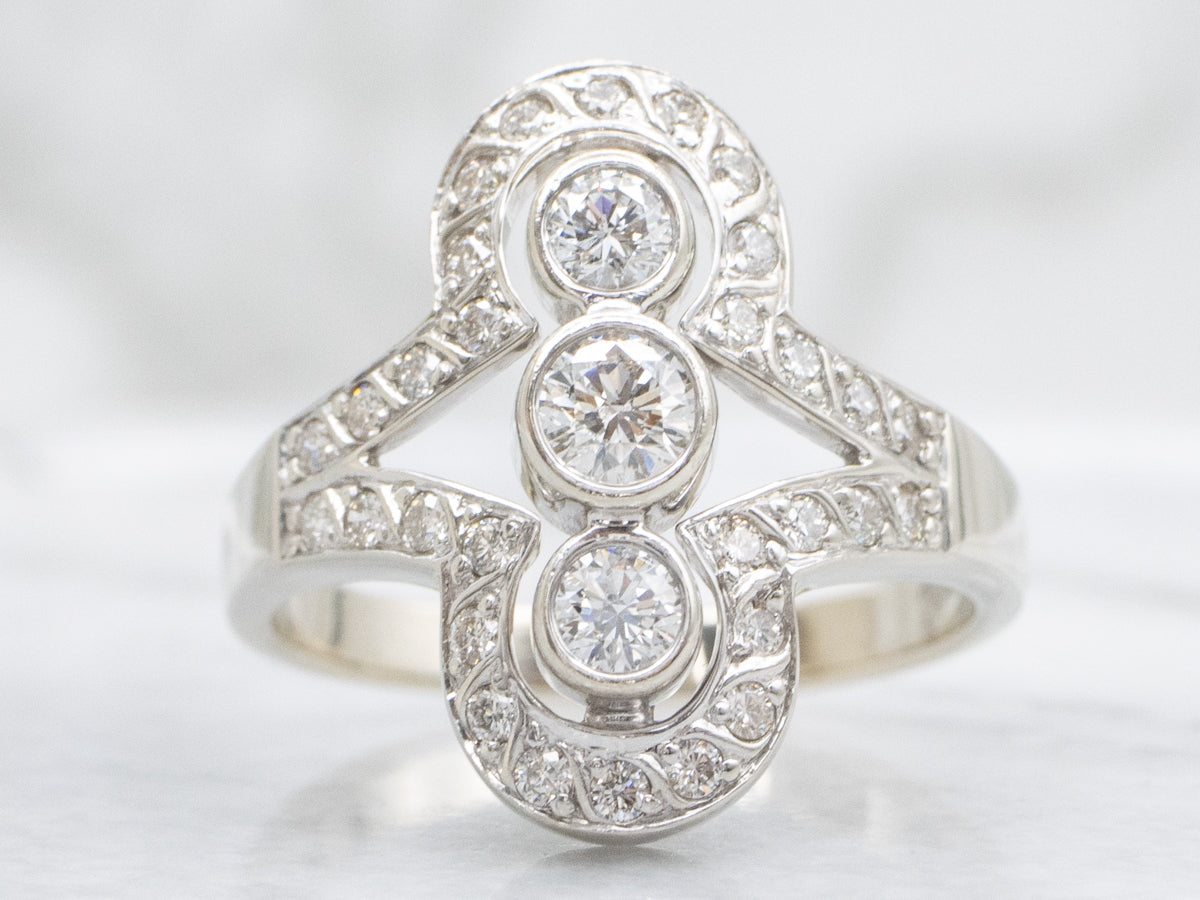 White Gold S-Bar Design Bezel-Set Diamond Ring