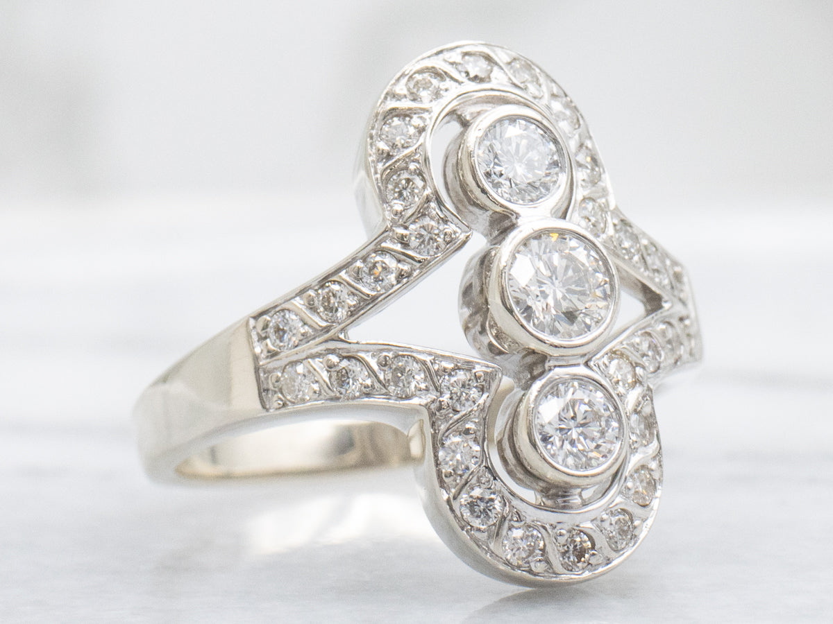 White Gold S-Bar Design Bezel-Set Diamond Ring