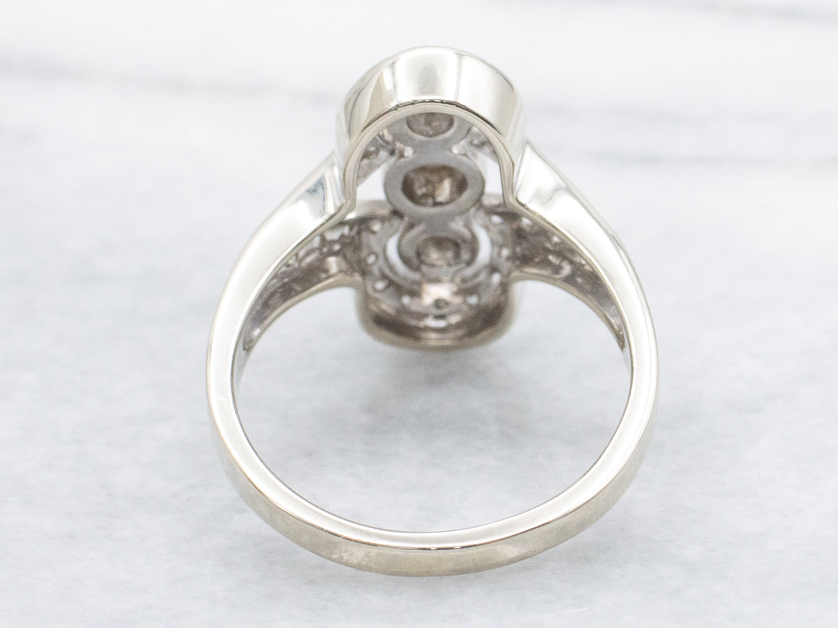 White Gold S-Bar Design Bezel-Set Diamond Ring