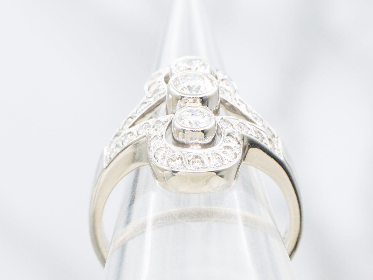 White Gold S-Bar Design Bezel-Set Diamond Ring