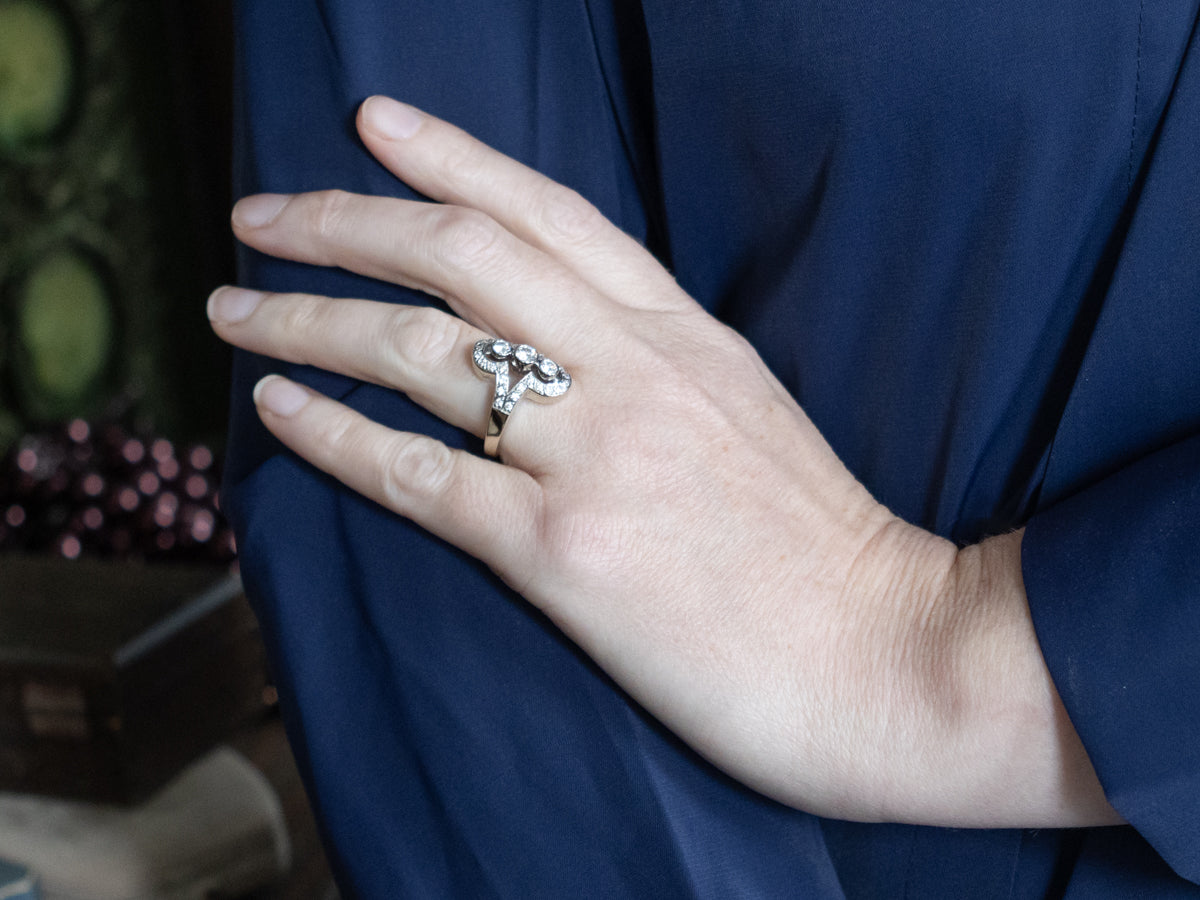 White Gold S-Bar Design Bezel-Set Diamond Ring
