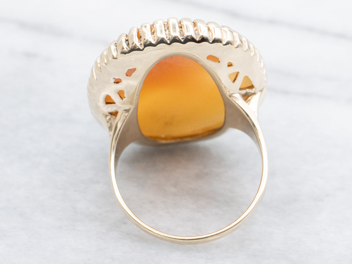 Vintage Gold Oversized Shell-Cameo Statement Ring