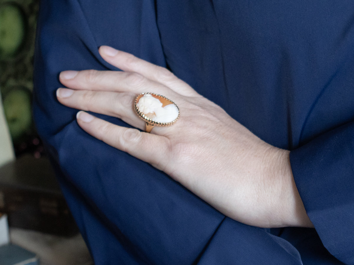 Vintage Gold Oversized Shell-Cameo Statement Ring