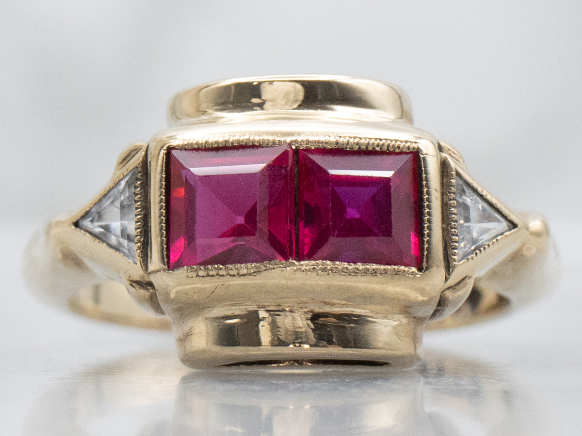 Original Vintage Synthetic Ruby and Synthetic Diamond Ring