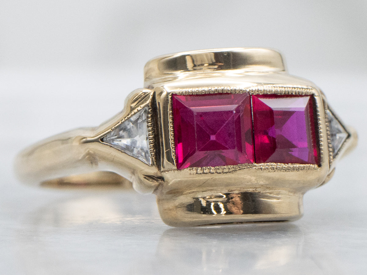 Original Vintage Synthetic Ruby and Synthetic Diamond Ring