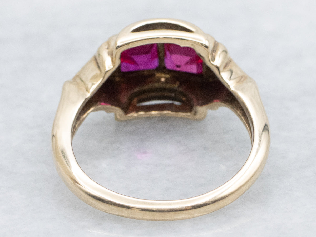 Original Vintage Synthetic Ruby and Synthetic Diamond Ring
