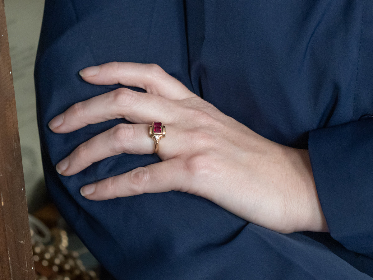 Original Vintage Synthetic Ruby and Synthetic Diamond Ring