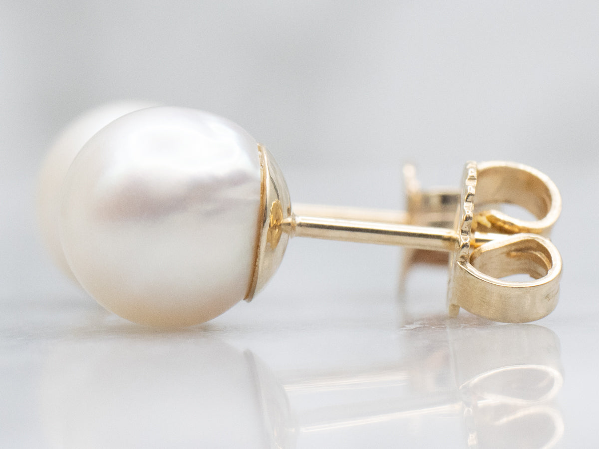 Yellow Gold Classic Pearl Stud Earrings