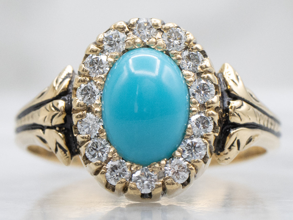 Turquoise and Diamond Halo Helena Ring by Elizabeth Henry