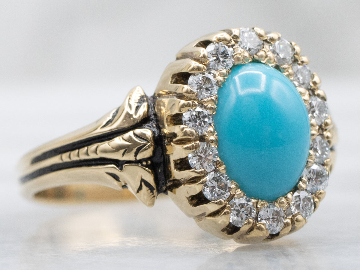 Turquoise and Diamond Halo Helena Ring by Elizabeth Henry