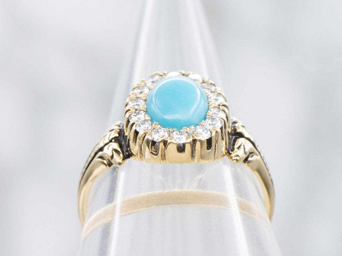 Turquoise and Diamond Halo Helena Ring by Elizabeth Henry