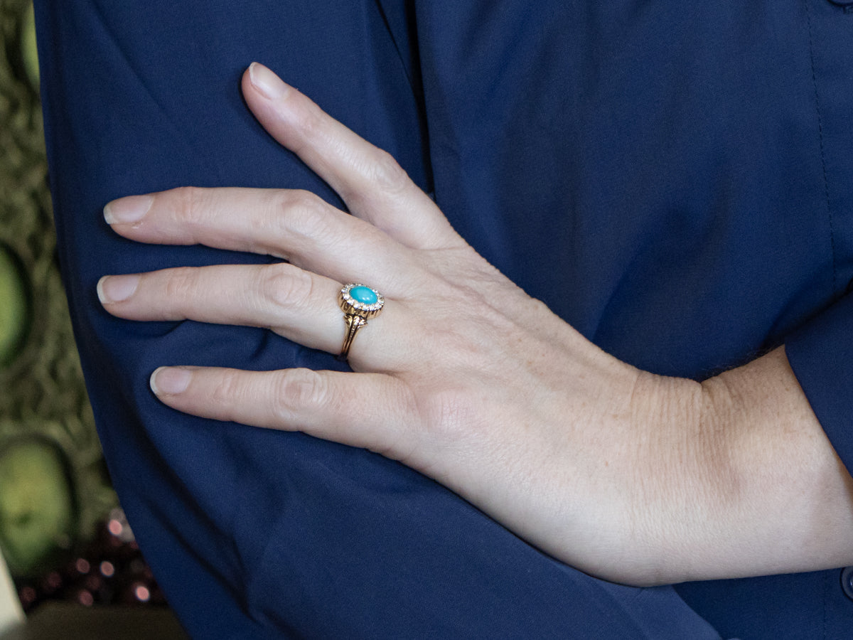 Turquoise and Diamond Halo Helena Ring by Elizabeth Henry