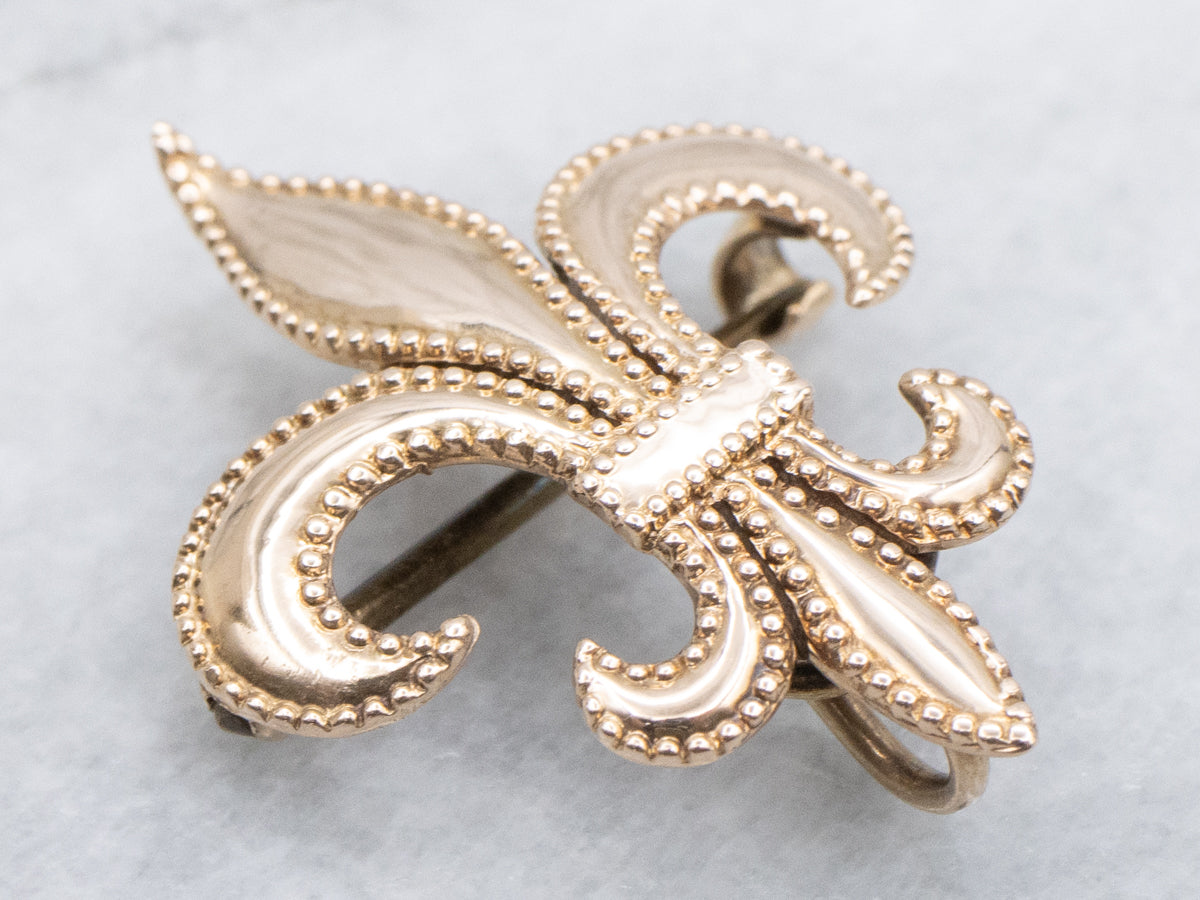 Antique Gold Fleur de Lis with Milgrain Edge Watch Pin or Pendant