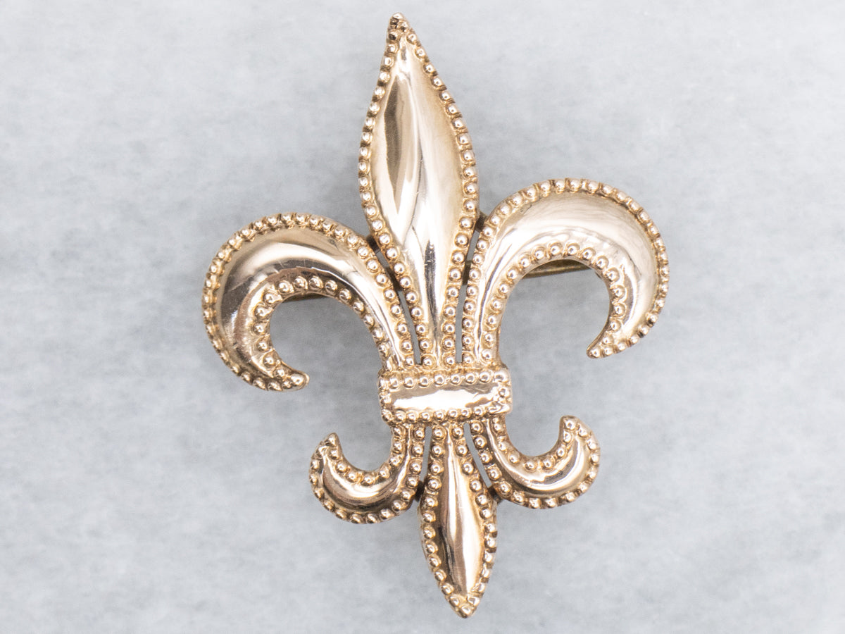 Antique Gold Fleur de Lis with Milgrain Edge Watch Pin or Pendant