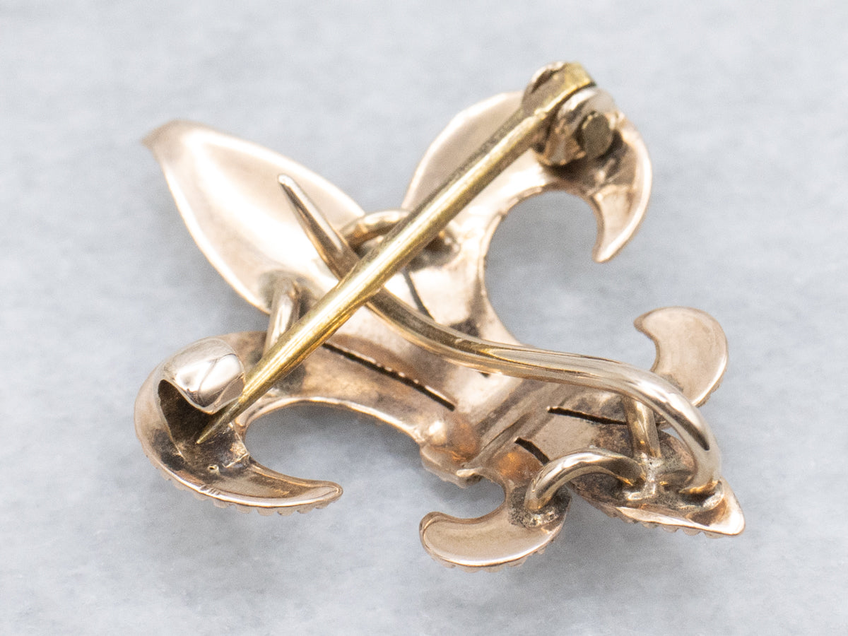 Antique Gold Fleur de Lis with Milgrain Edge Watch Pin or Pendant