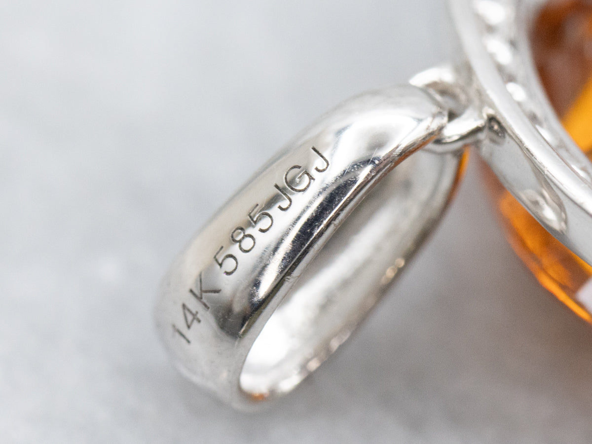 Rare Mandarin Orange Garnet and Diamond Halo Cocktail Pendant