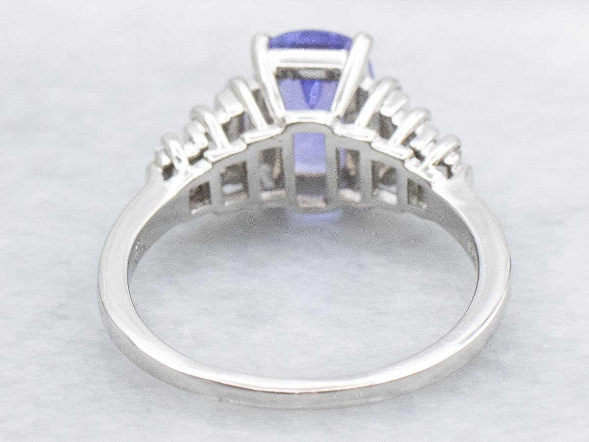 Modern Platinum Purple Sapphire and Diamond Engagement Ring