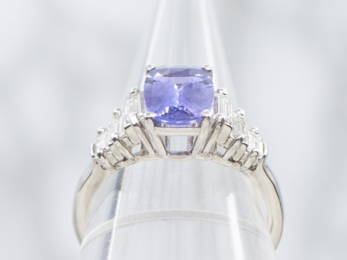 Modern Platinum Purple Sapphire and Diamond Engagement Ring