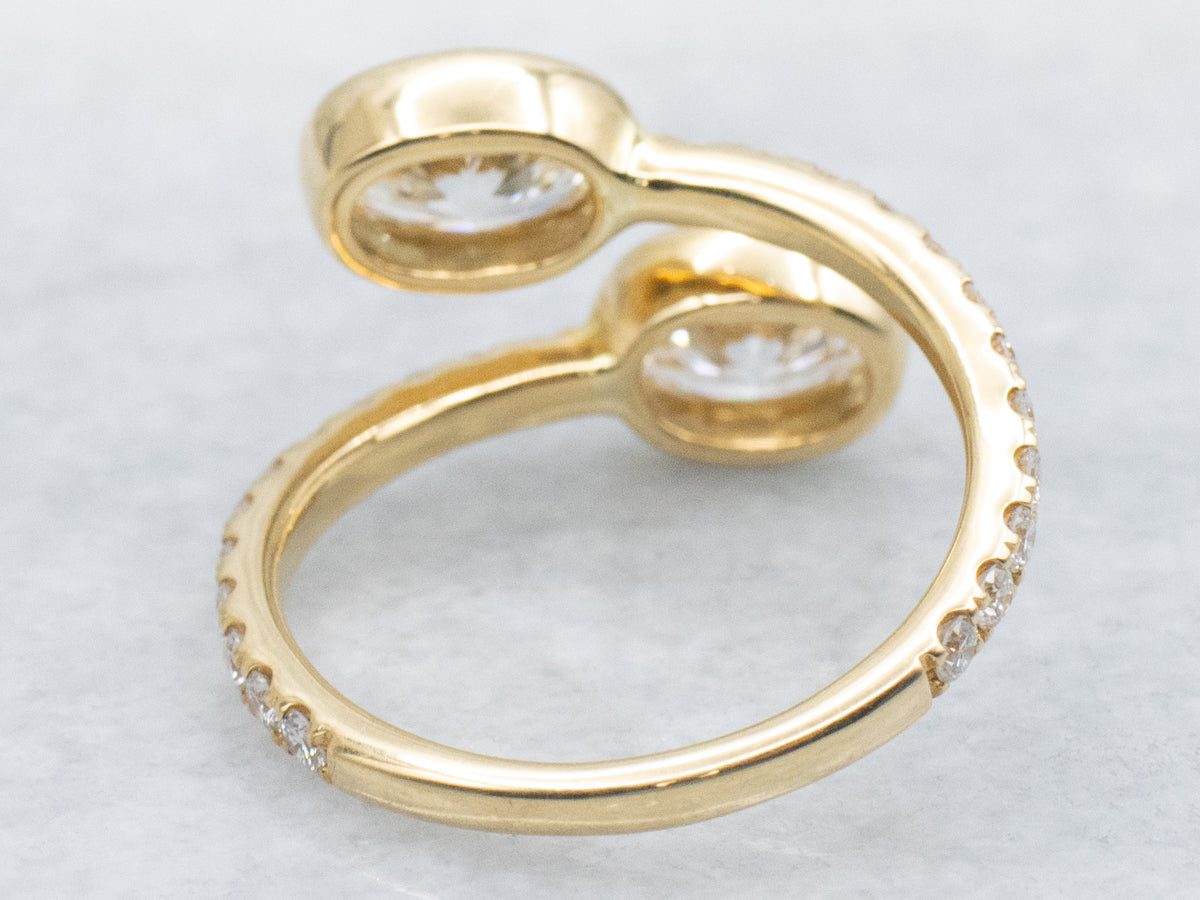 Modern 18-Karat Gold Oval-Cut Diamond Bypass Ring