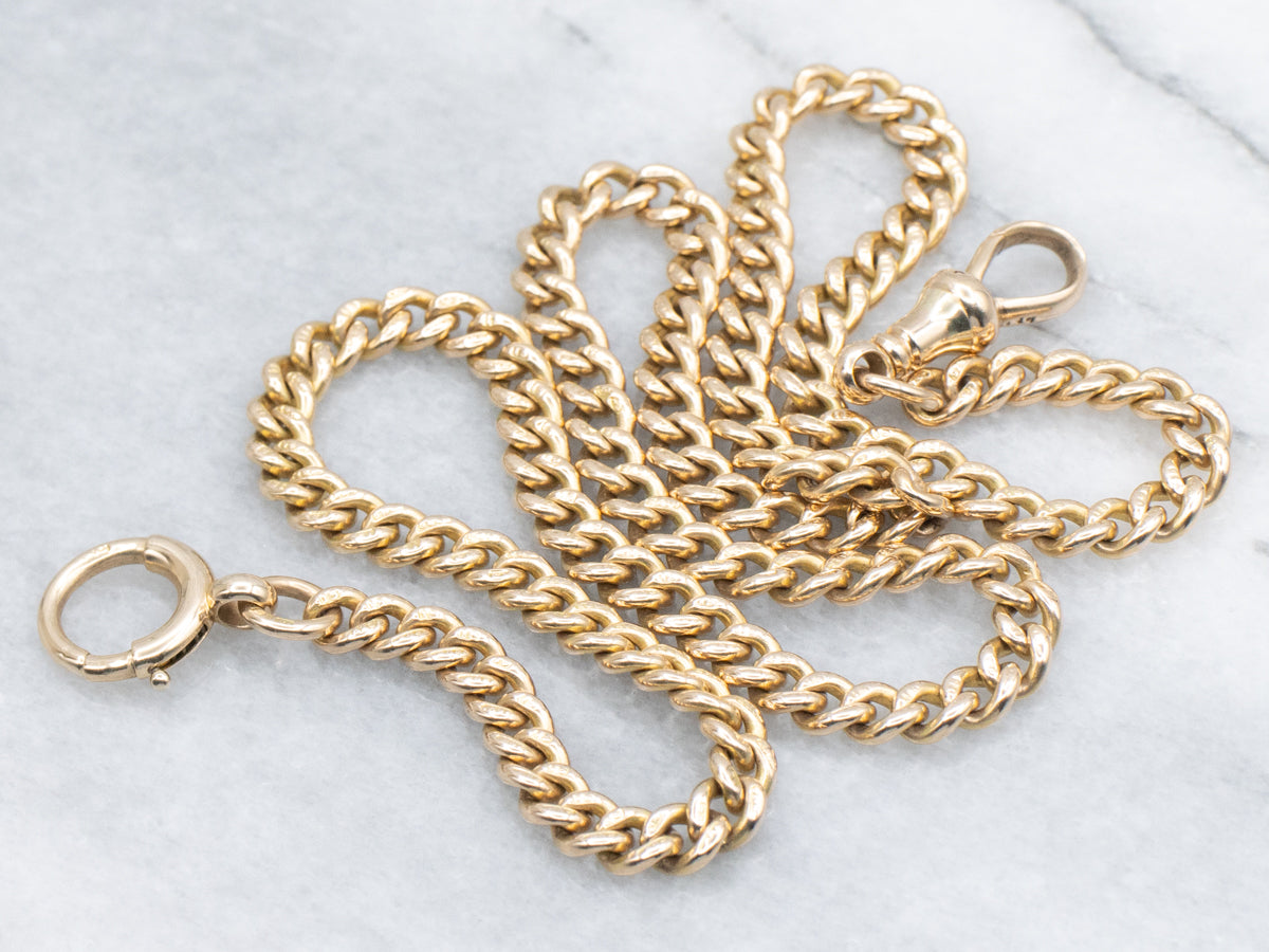 Vintage Yellow Gold Curb Pocket Watch Chain