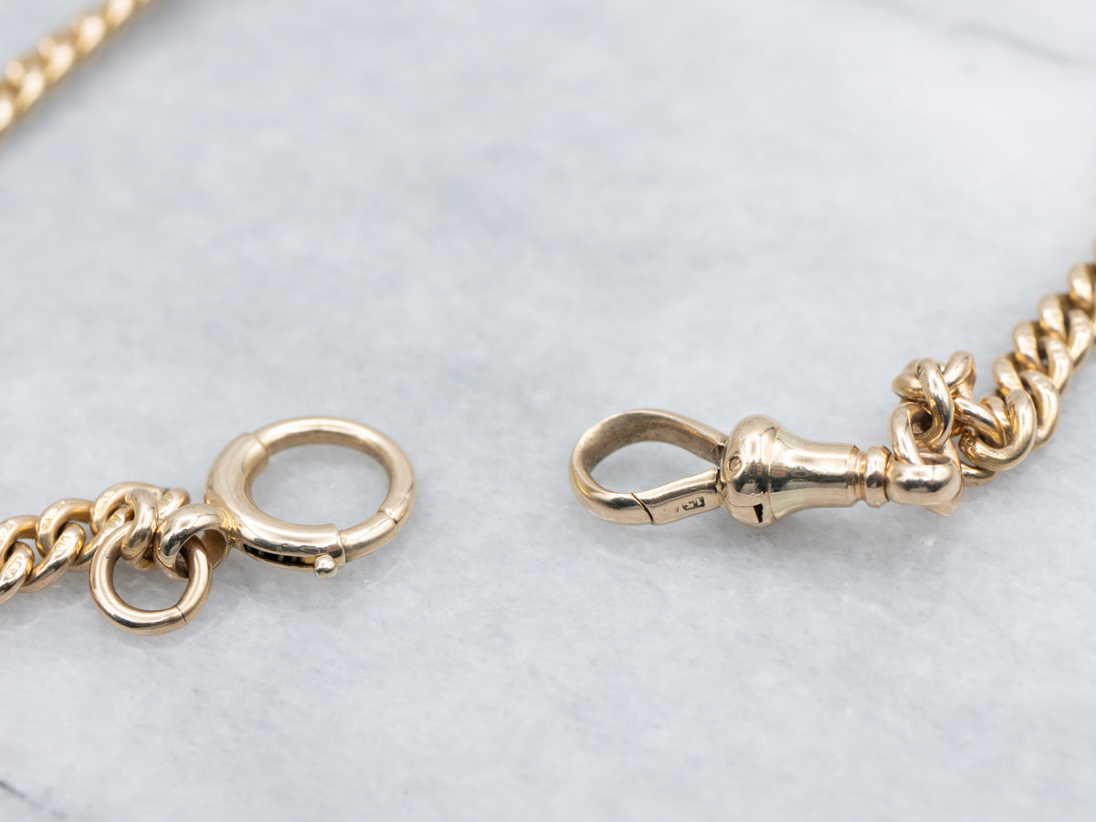 Vintage Yellow Gold Curb Pocket Watch Chain
