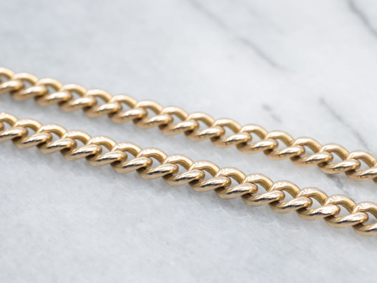 Vintage Yellow Gold Curb Pocket Watch Chain