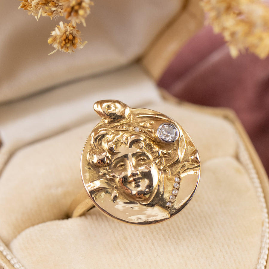 Diamond lady portrait ring