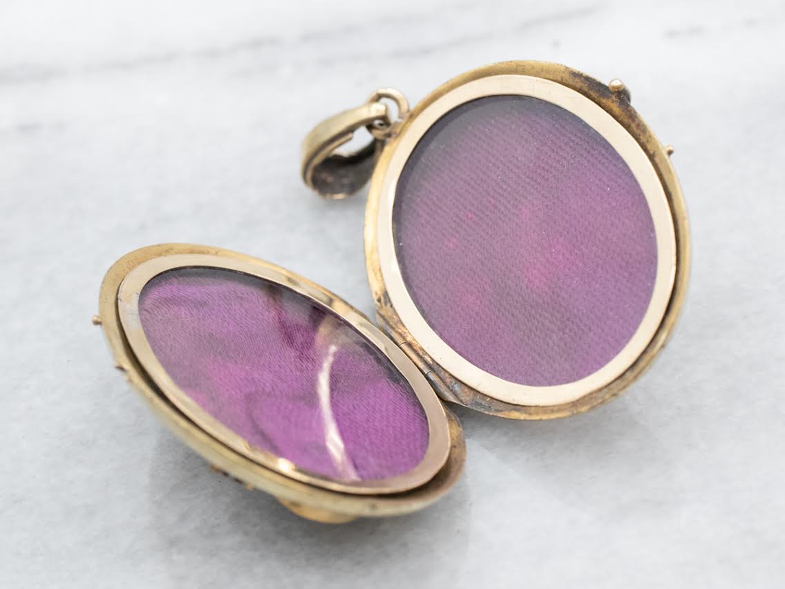 Victorian Enamel and Seed Pearls in Gold Gothic Locket