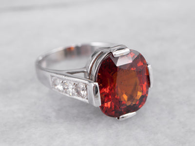 Rare Hessonite Garnet and Diamond Ring