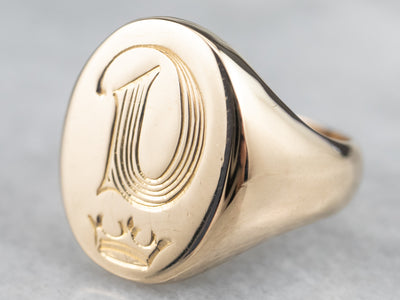Bold Gold "D and Crown" Signet Ring