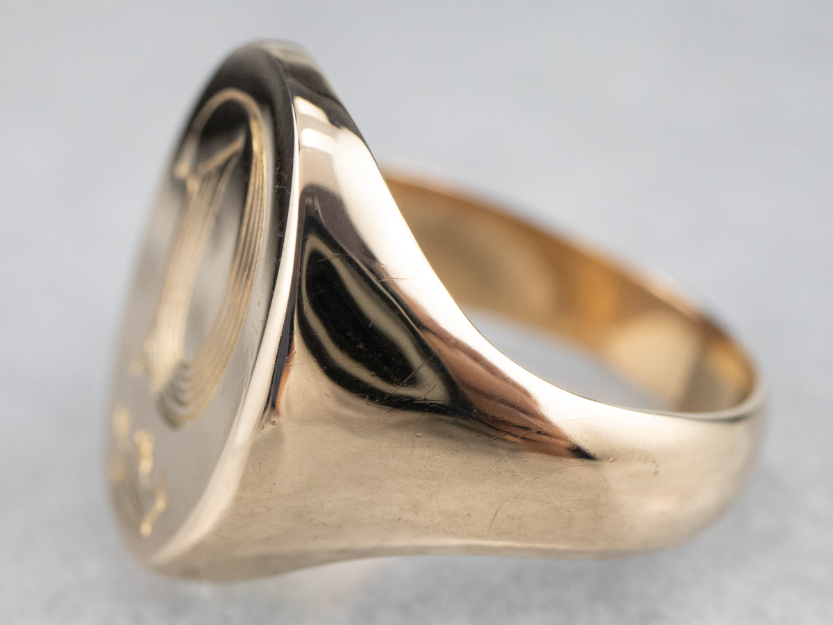 Bold Gold "D and Crown" Signet Ring
