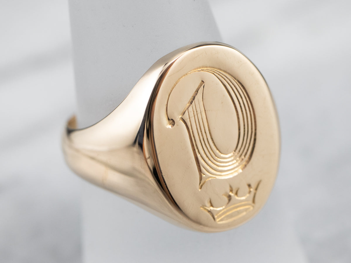 45031 MENS SIGNET RING WITH CHECKERBOARD SHANK AND INITIAL D - Gemelli  Jewelers