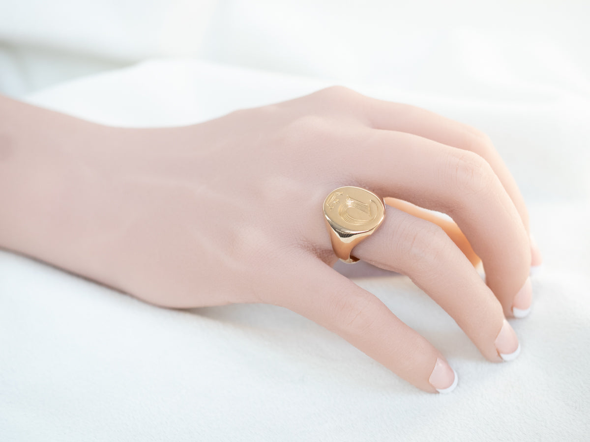 Bold Gold "D and Crown" Signet Ring