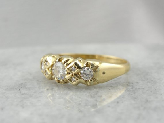Vintage English Made 18Ct Gold and Diamond Band