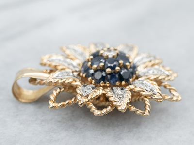 Bold Sunflower Sapphire and Diamond Cluster Pendant